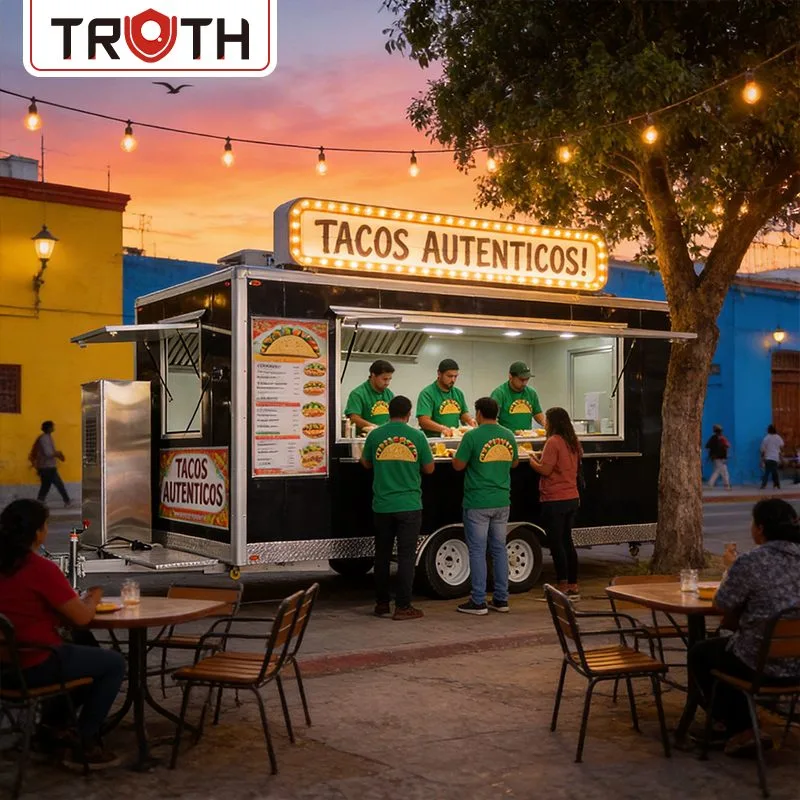Carrinho móvel de tacos para trailer de comida de concessão