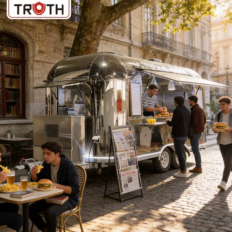 Caminhão de comida móvel de aço inoxidável para hambúrguer