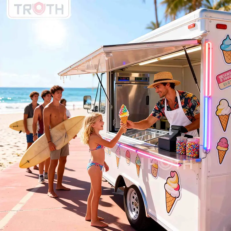 Cozinha para trailer de comida ao ar livre de sorvete