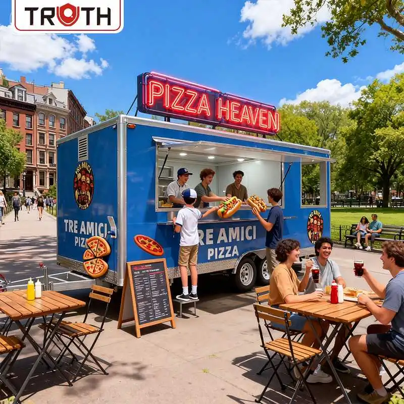 Trailer de comida de pizza com concessão móvel